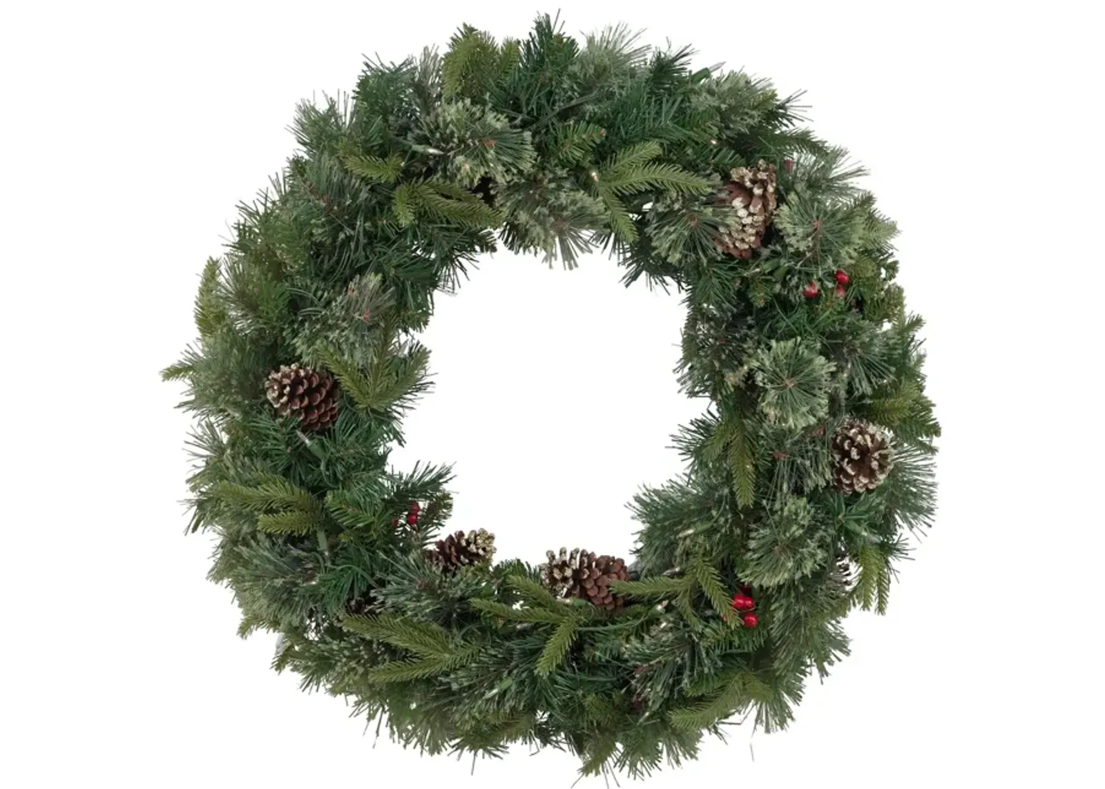 Cashmere Pine 30  Pre-Lit Wreath With Red Berries And Pine Cones