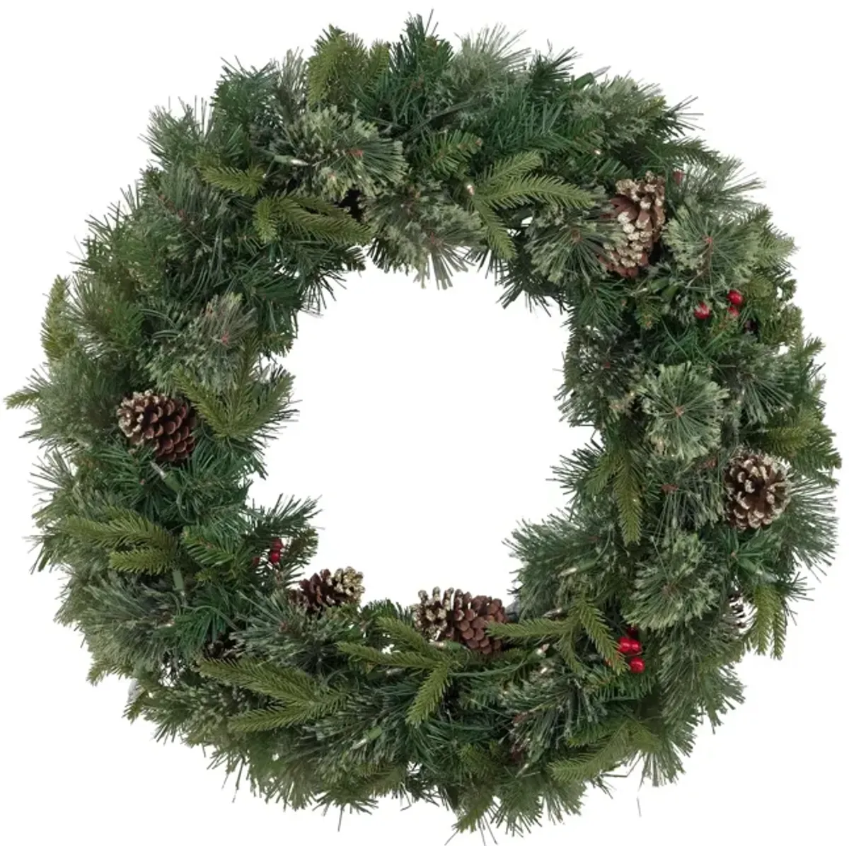 Cashmere Pine 30  Pre-Lit Wreath With Red Berries And Pine Cones