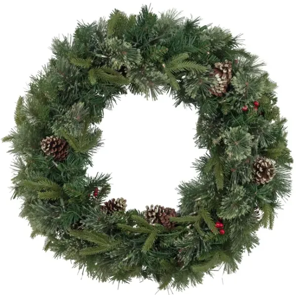 Cashmere Pine 30  Pre-Lit Wreath With Red Berries And Pine Cones