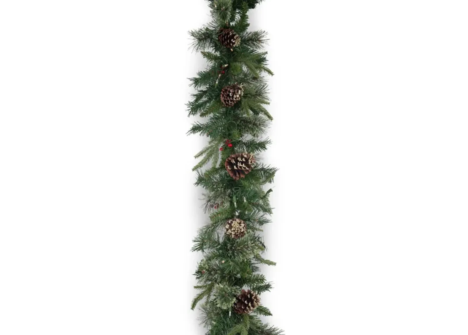 Cashmere Pine II 9  Pre-Lit Garland With Red Berries And Pine Cones