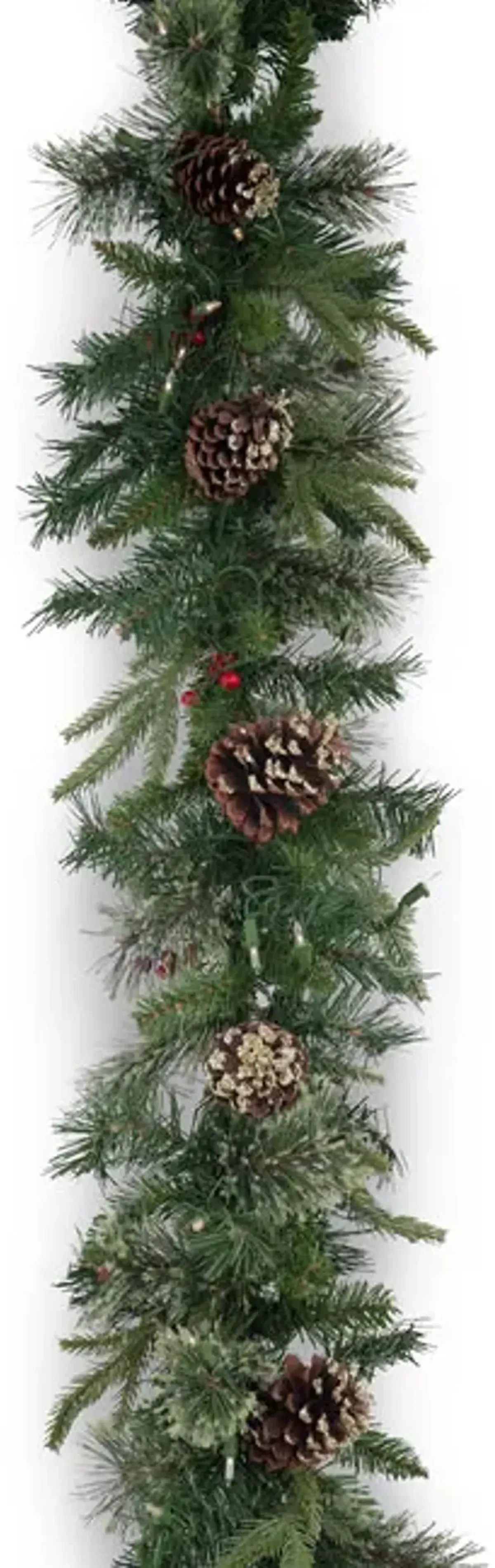 Cashmere Pine II 9  Pre-Lit Garland With Red Berries And Pine Cones