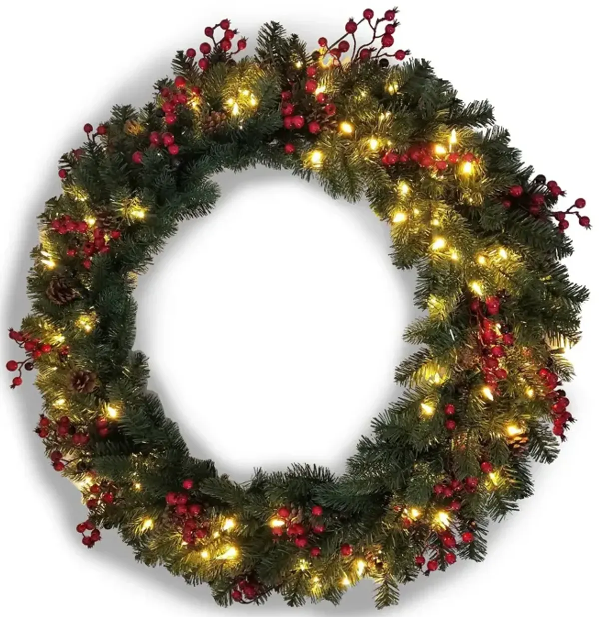 36  Decorated Wreath With 100 Warm White LED Lights