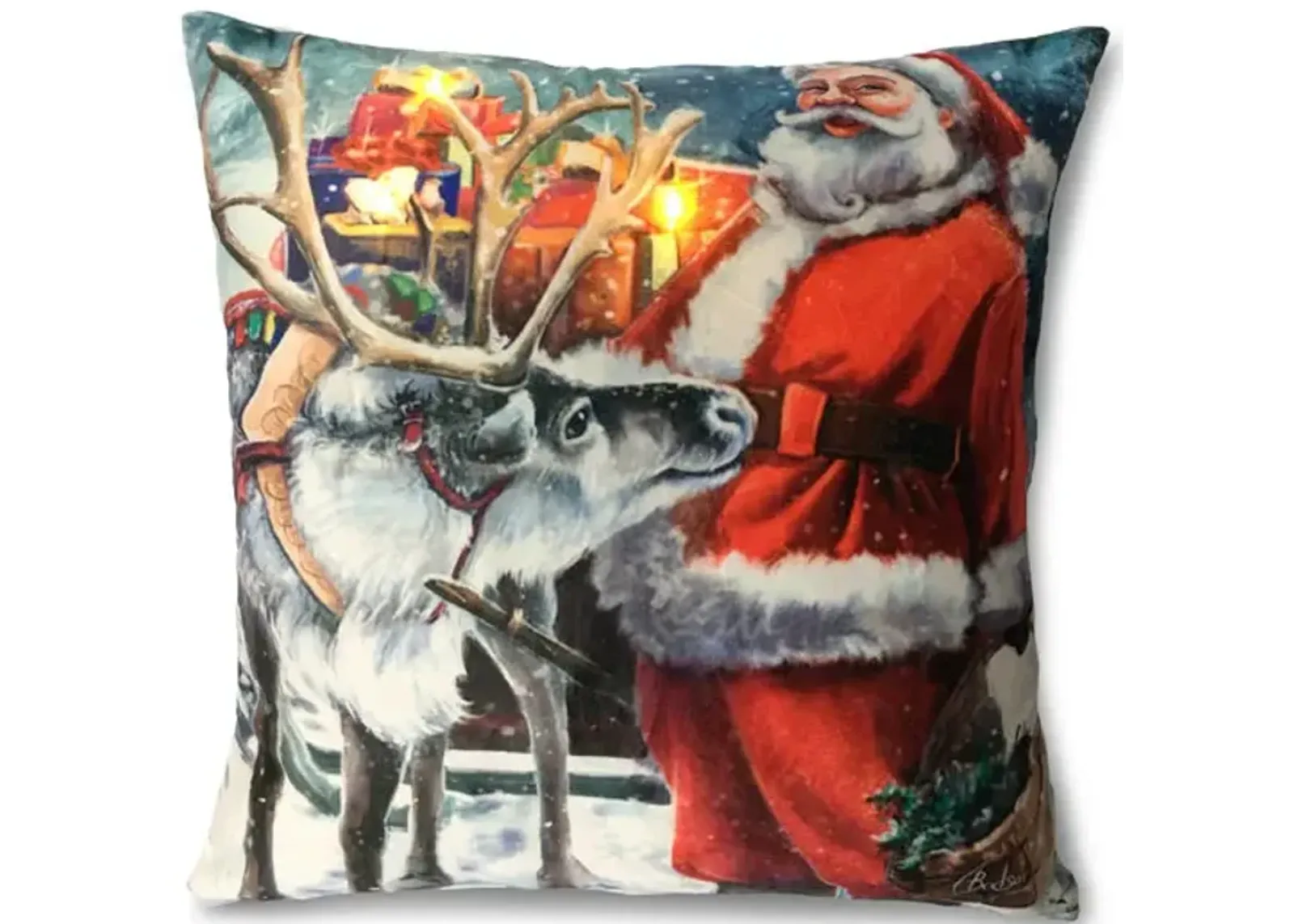 18  LED Santa With Reindeer Pillow