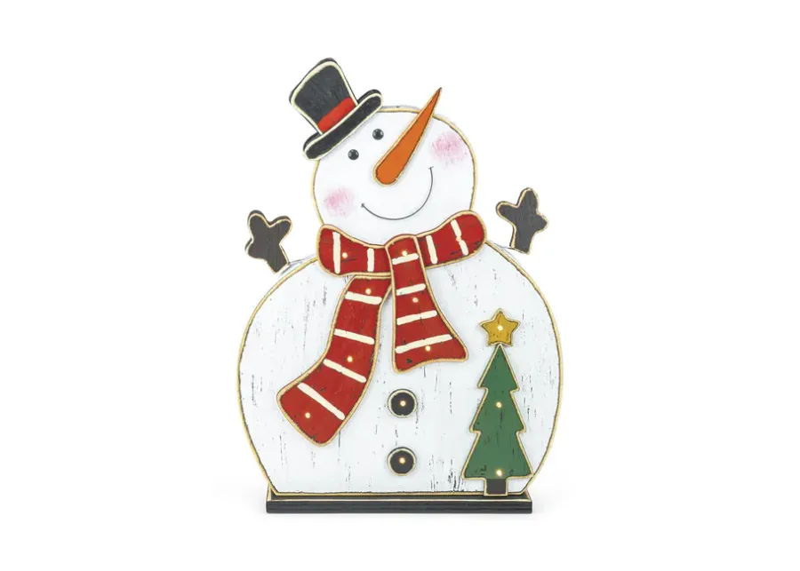 Wooden Snowman With Lights