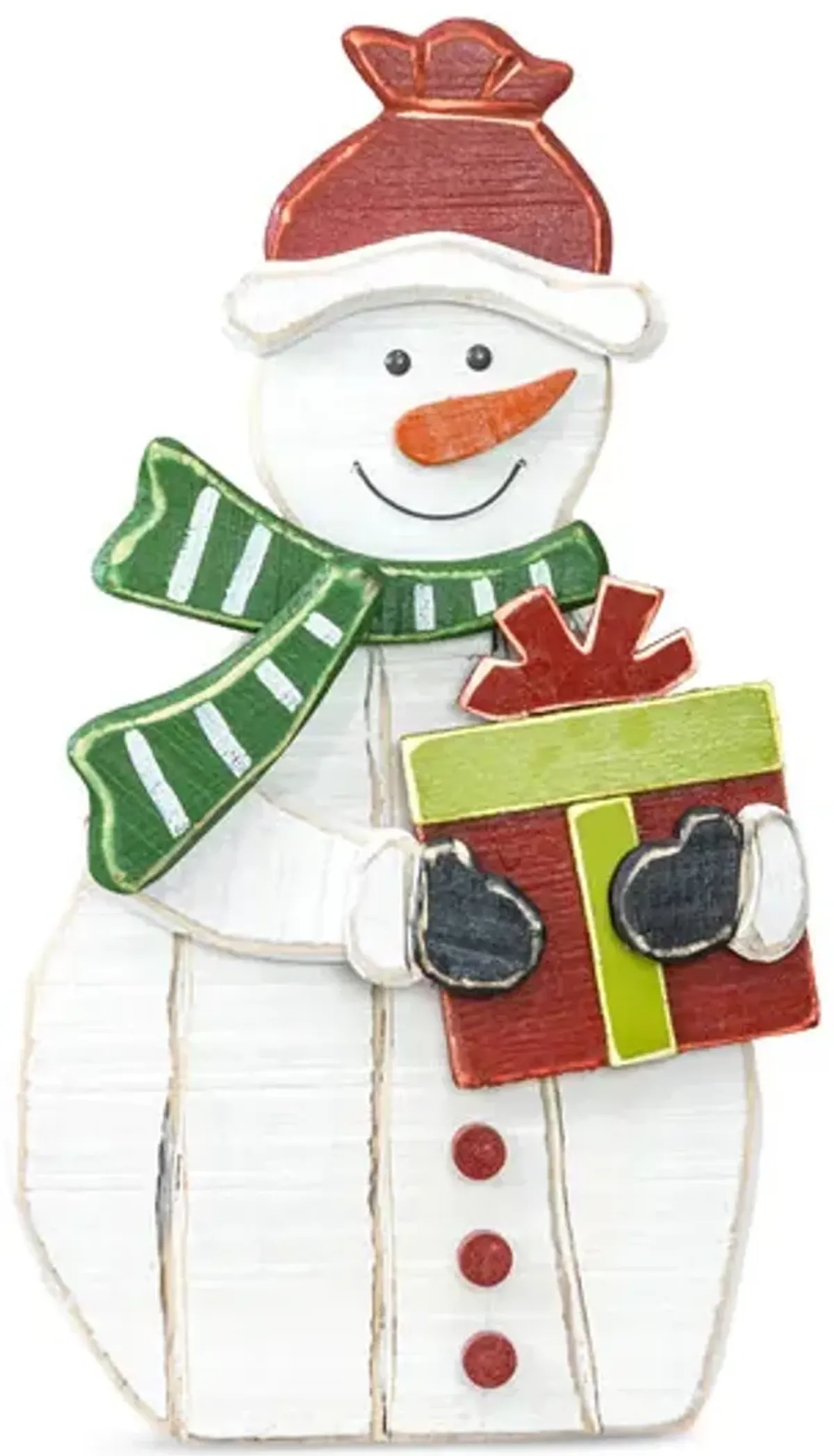 Wood Snowman with Present