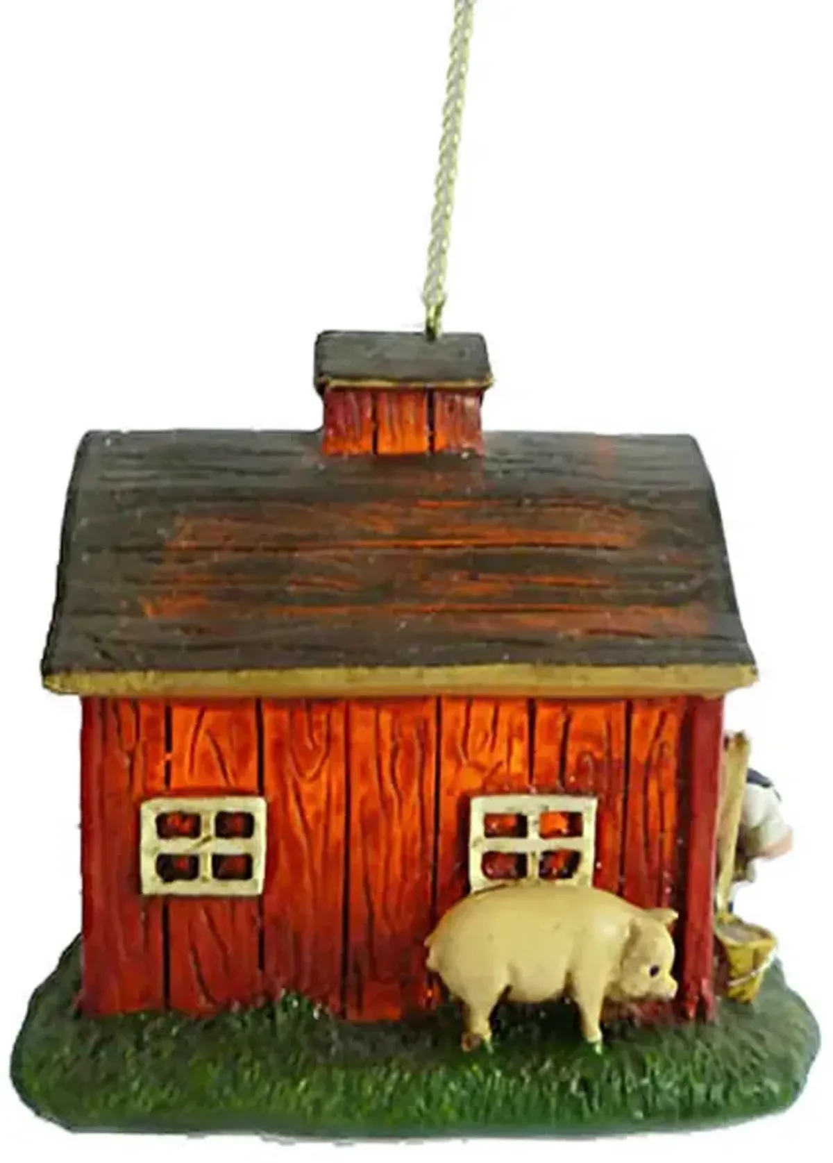 Barn With Pig Ornament