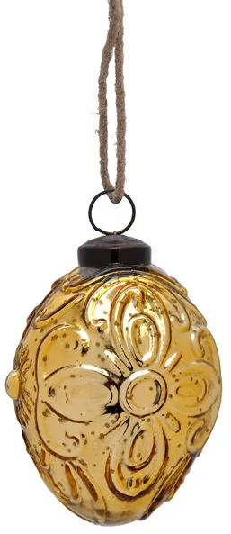 4  Glass Egg Ornament - Shiny Gold