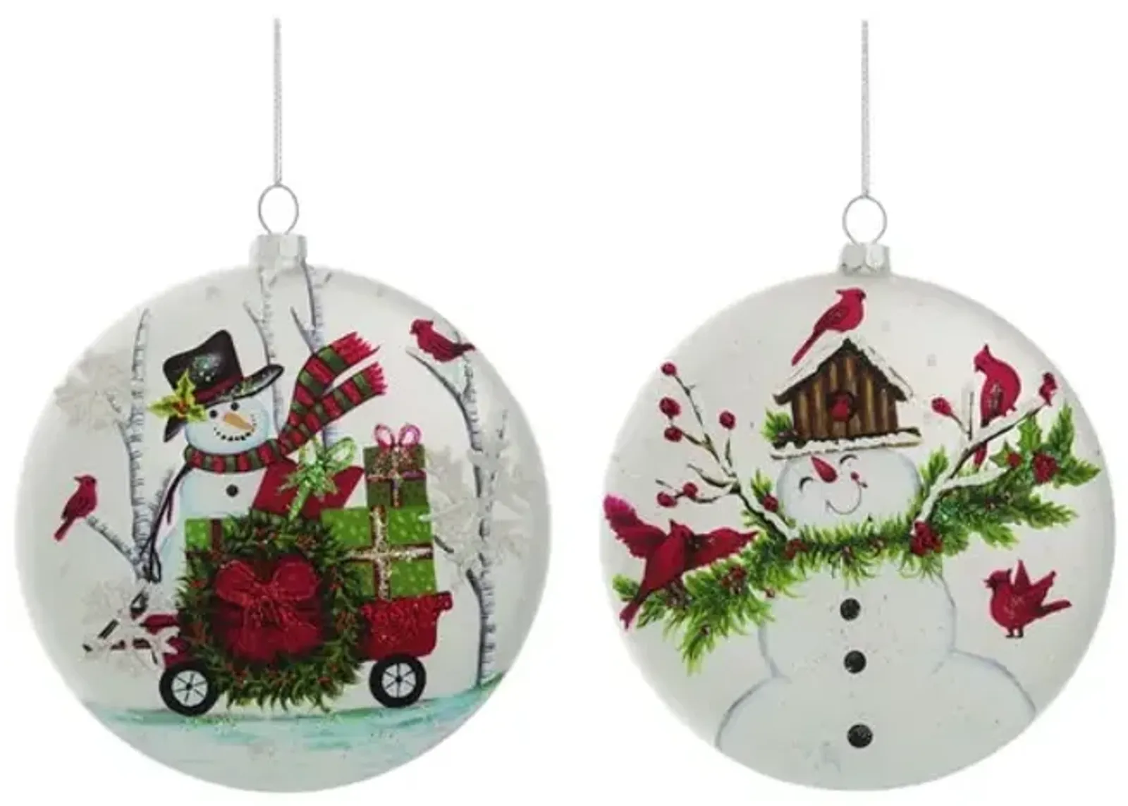 Assorted Snowman Cardinal Glass Ornaments