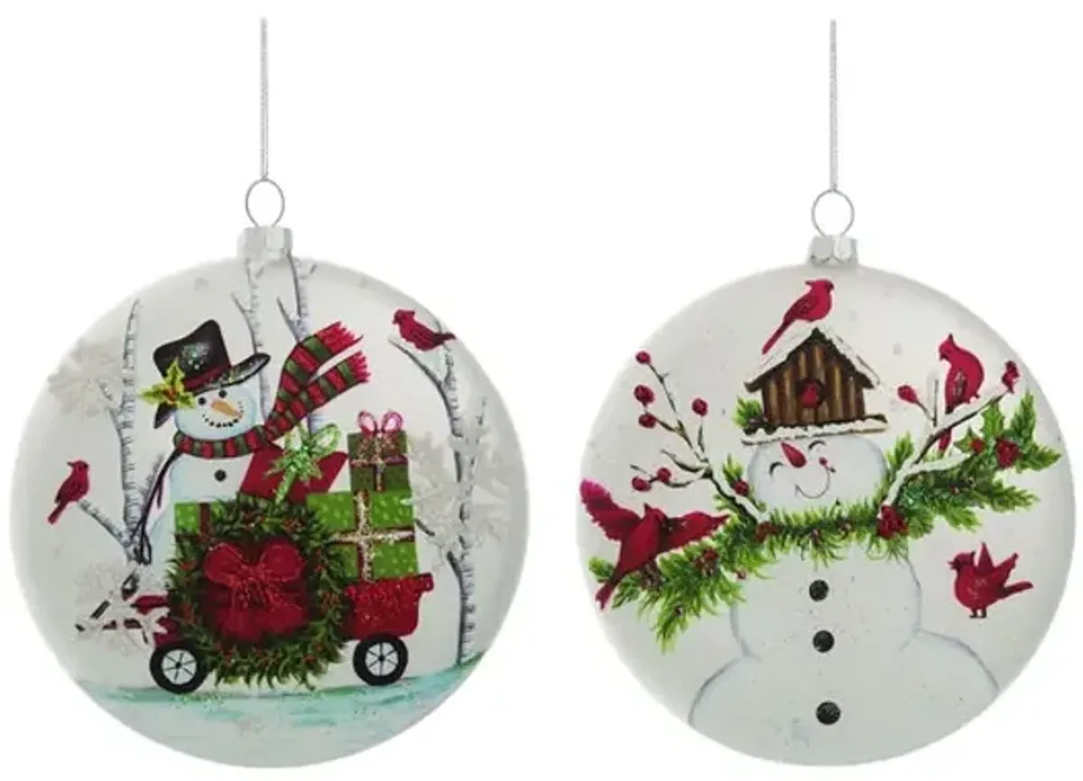 Assorted Snowman Cardinal Glass Ornaments