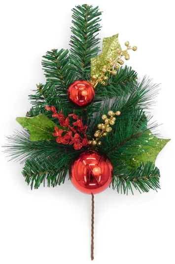 Pine Spray Berries   Red Ball Ornaments
