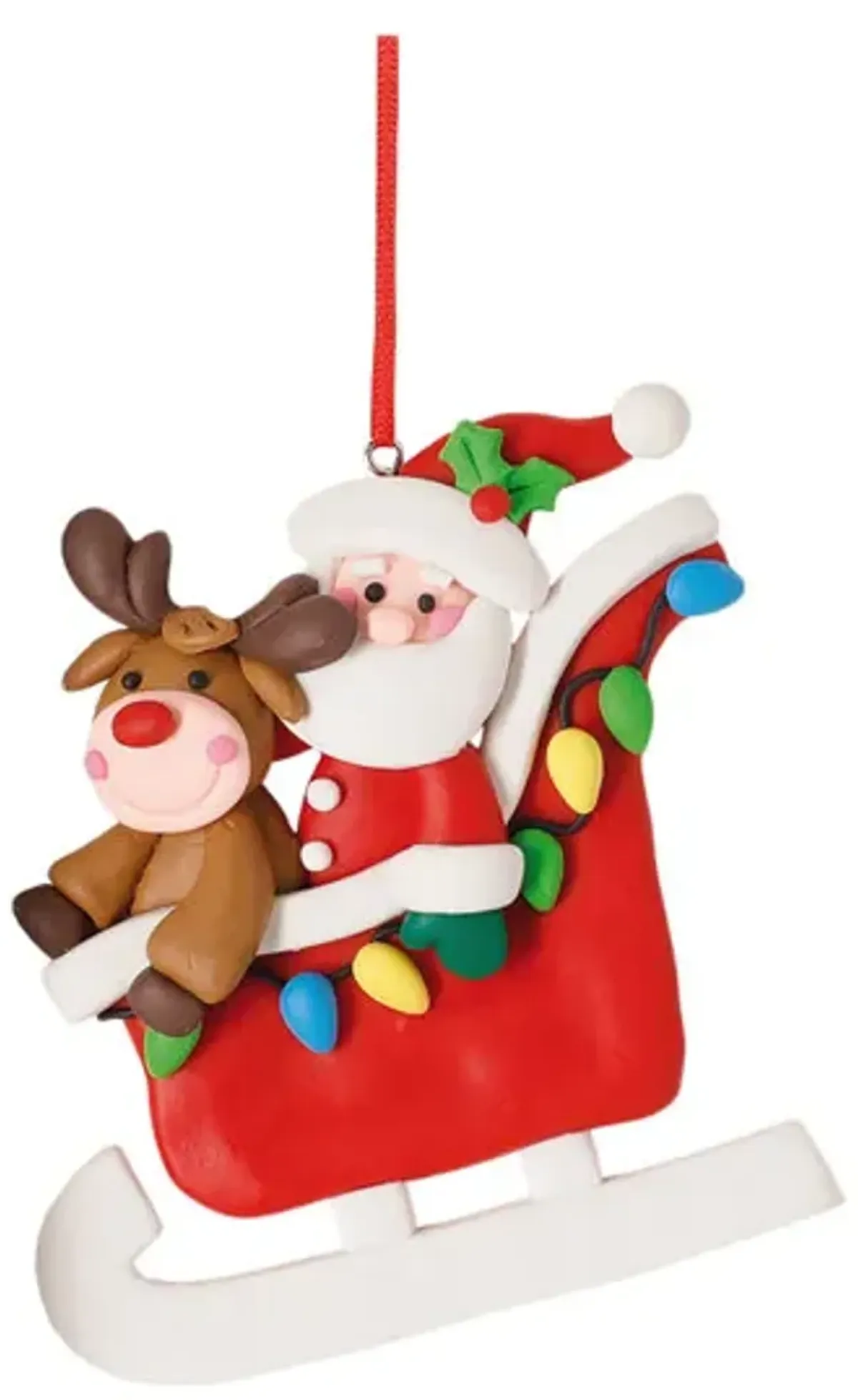 Santa Reindeer in Sleigh Ornament
