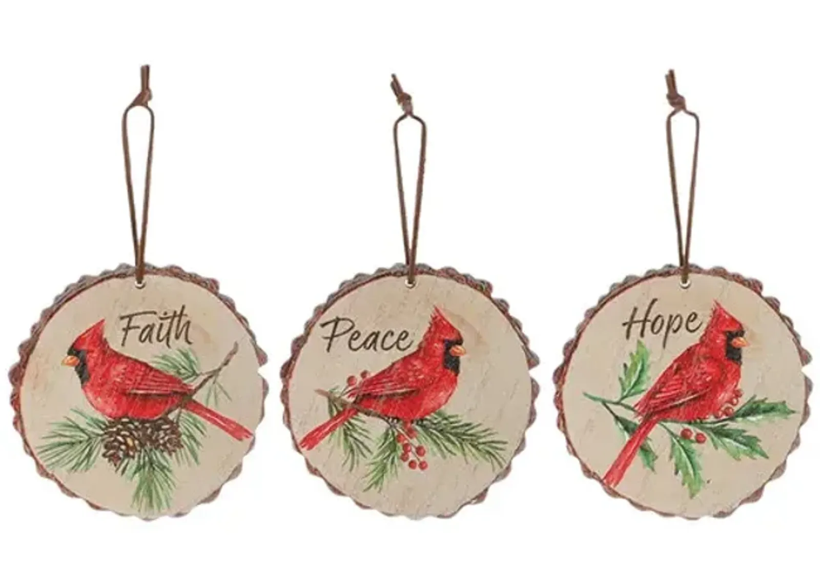 Wood Cardinal Disc Ornament