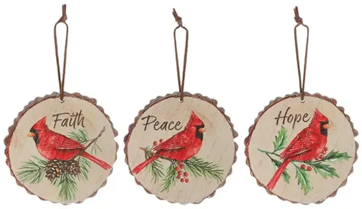 Wood Cardinal Disc Ornament