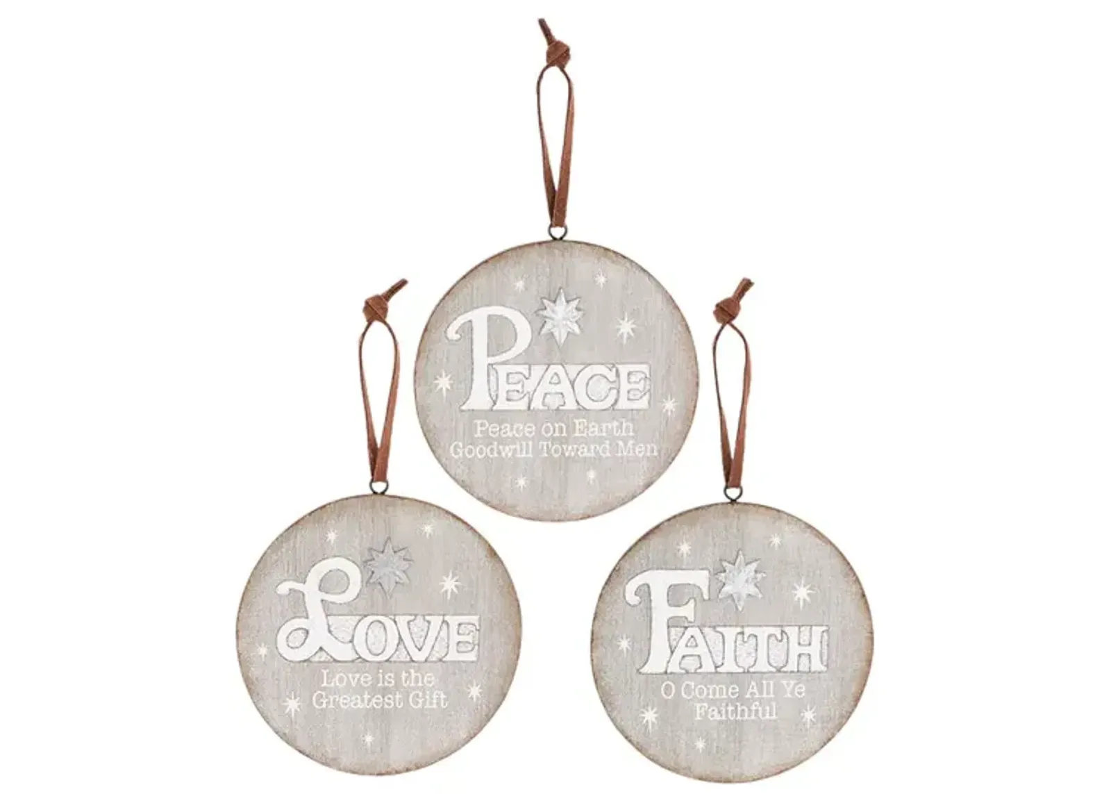 Grey Wood Disc w Sayings Ornament