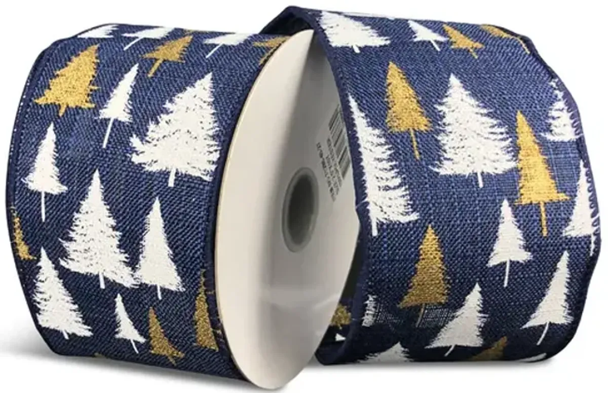 Navy w White Gold Tree Ribbon