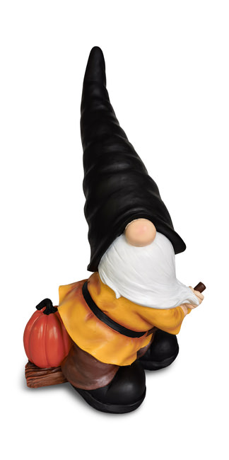 Gnome On Broom With Pumpkin