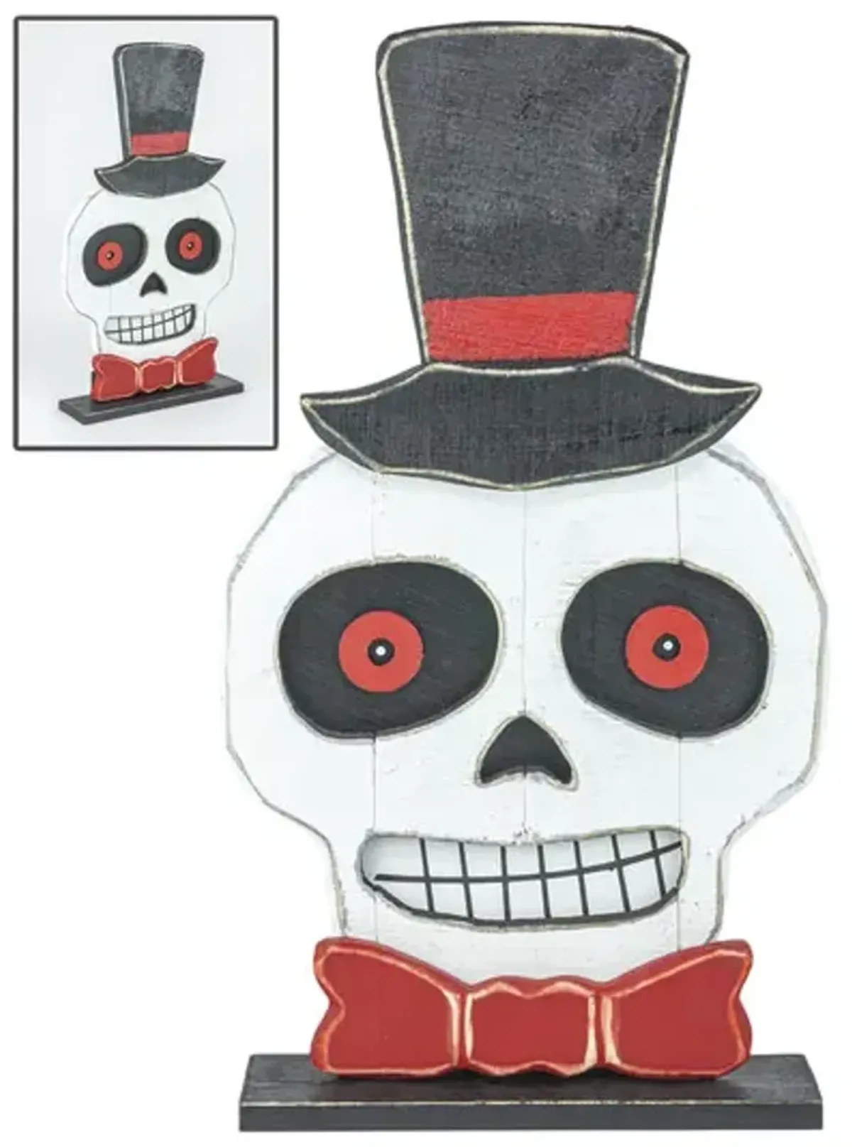 Wooden Skull With Top Hat