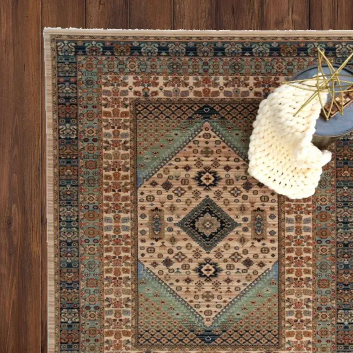 Lineage Heriz Bone Teal 3 11  x 4 11  Area Rug