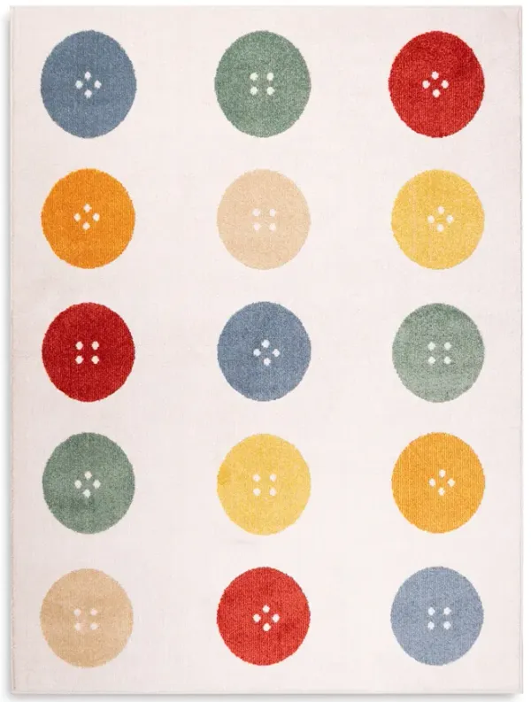 Buttons White Area Rug - 3 11 X 5 7 