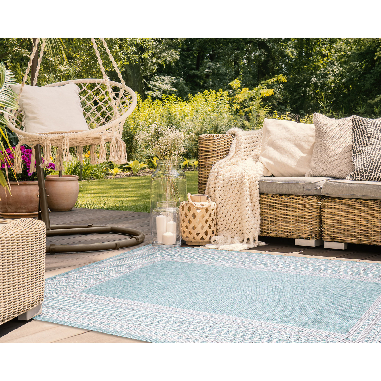 Malibu Etched Aqua 5 3  X 7 6  Outdoor Rug