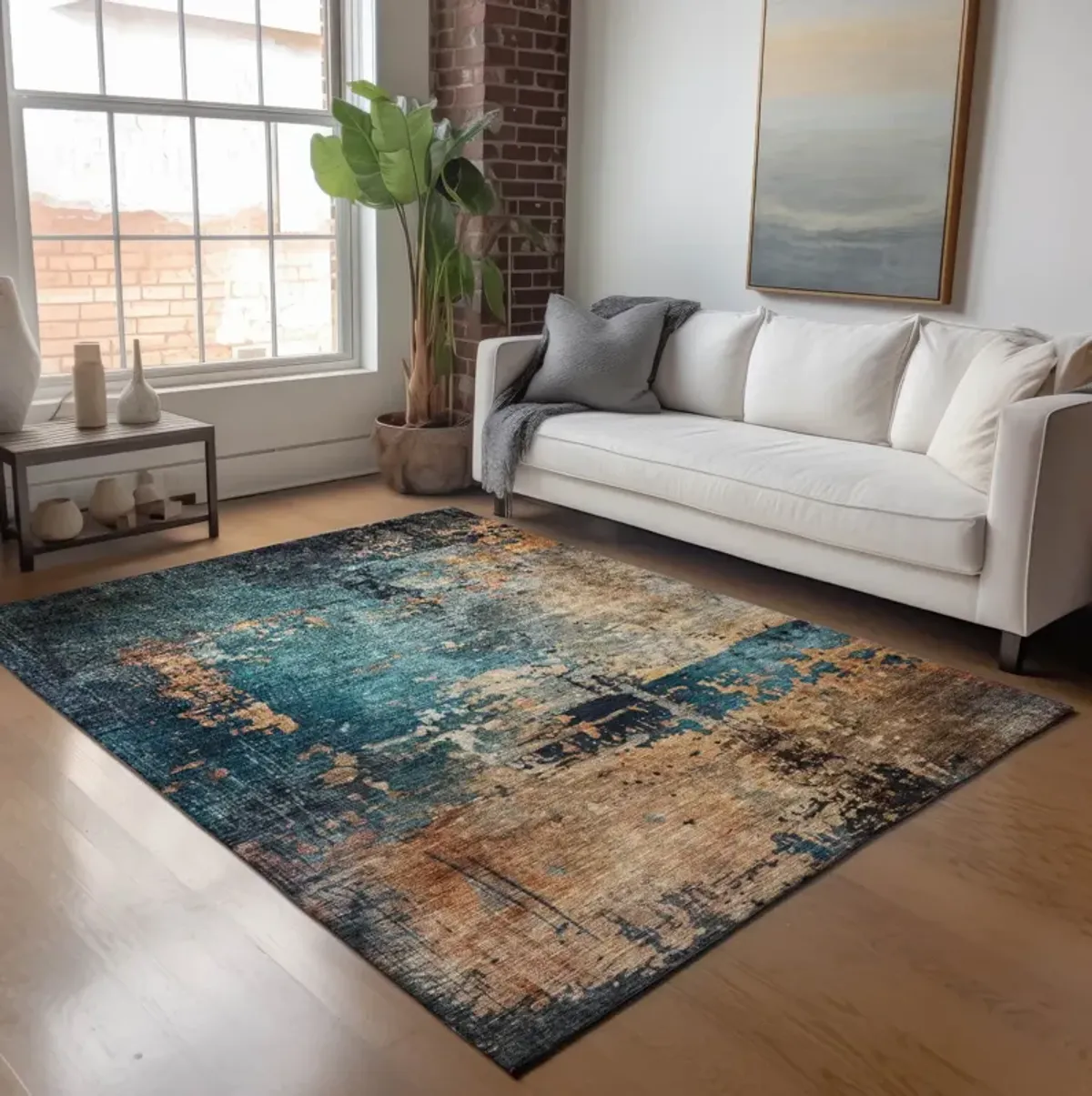 Nouveau Teal Area Rug - 5 0  X 7 6 