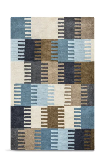 Montane Blue Brown Blocks Area Rug - 6 0  X 9 0 