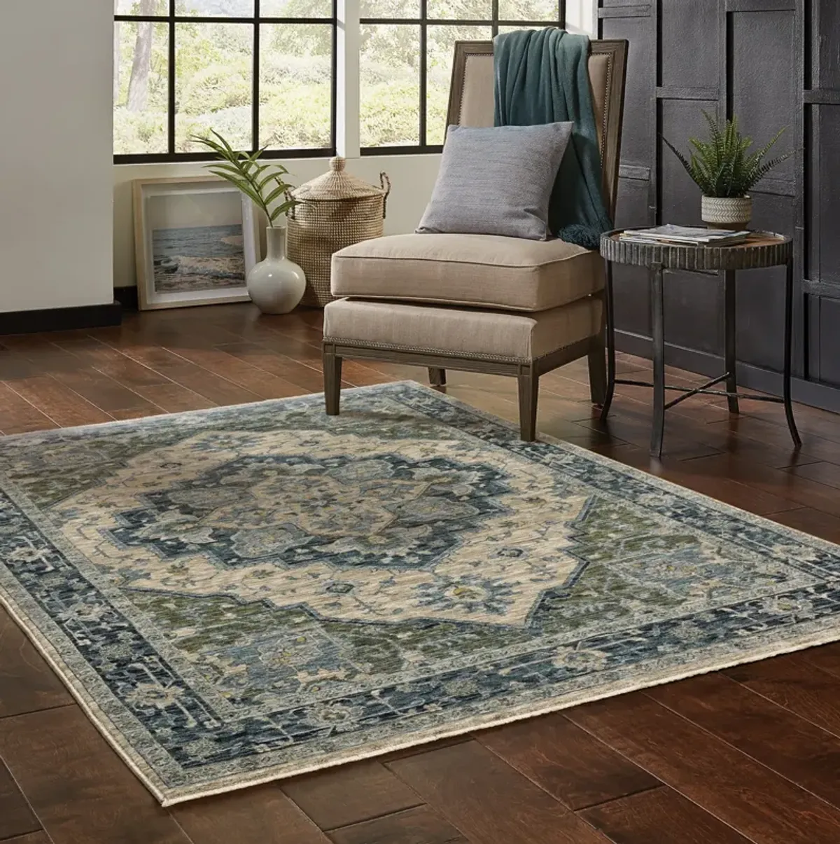 Aberdeen Medallion Blue Area Rug - 6 7  x 9 6   