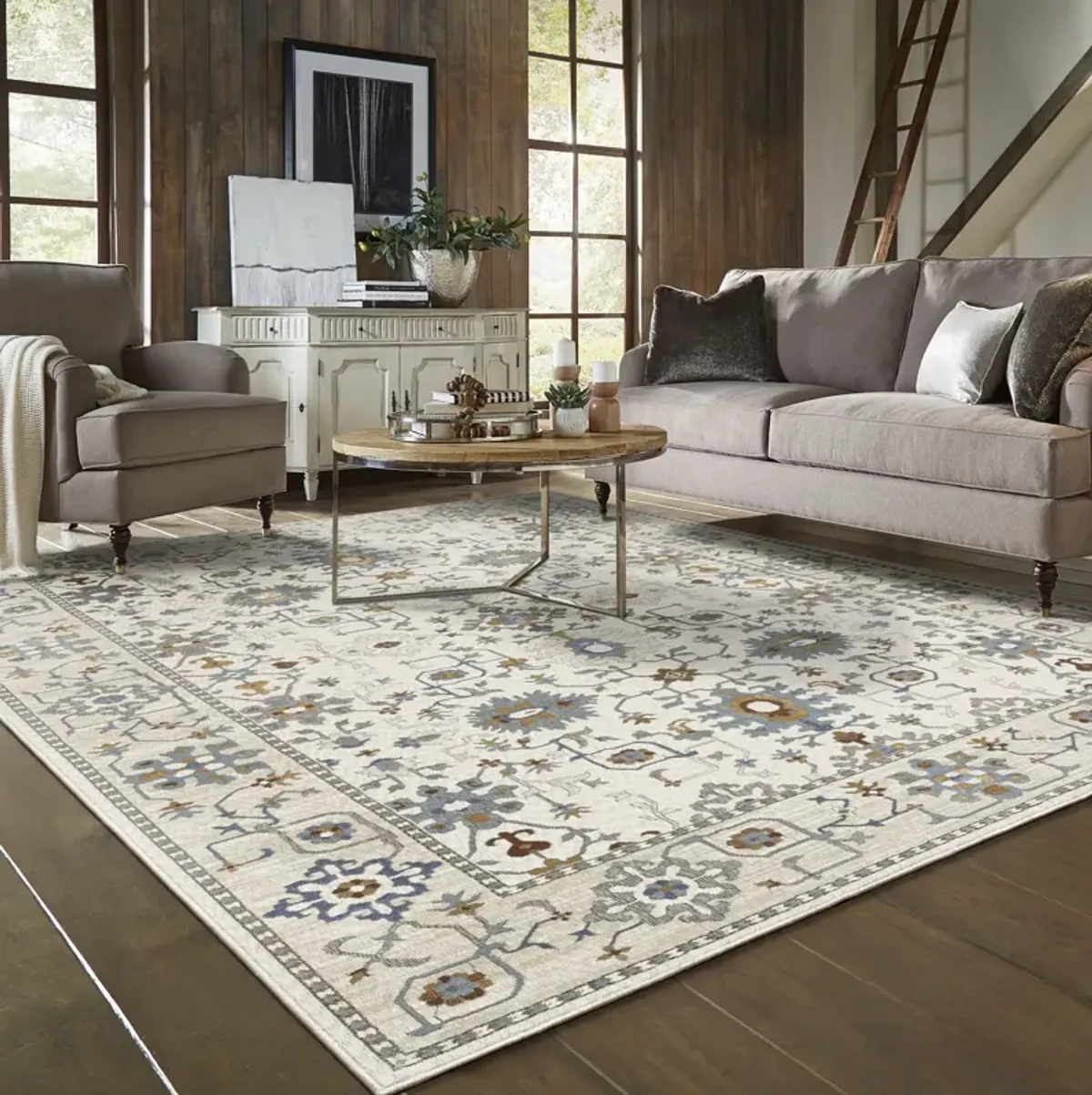 Ellington Ivory Blue 6 7  x 9 6  Area Rug