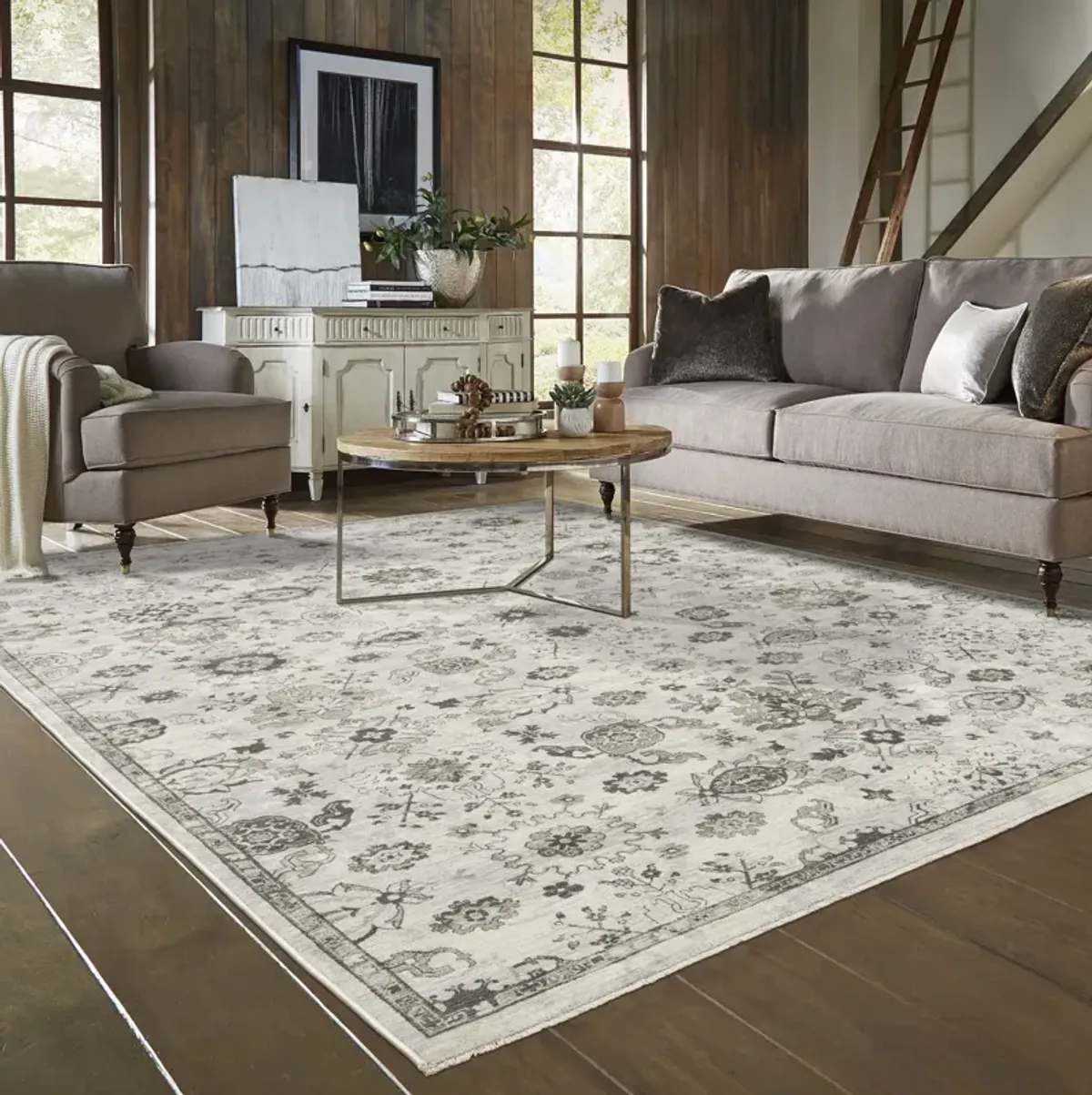 Chamberlain Grey Ivory Area Rug - 6 7  X 9 6 