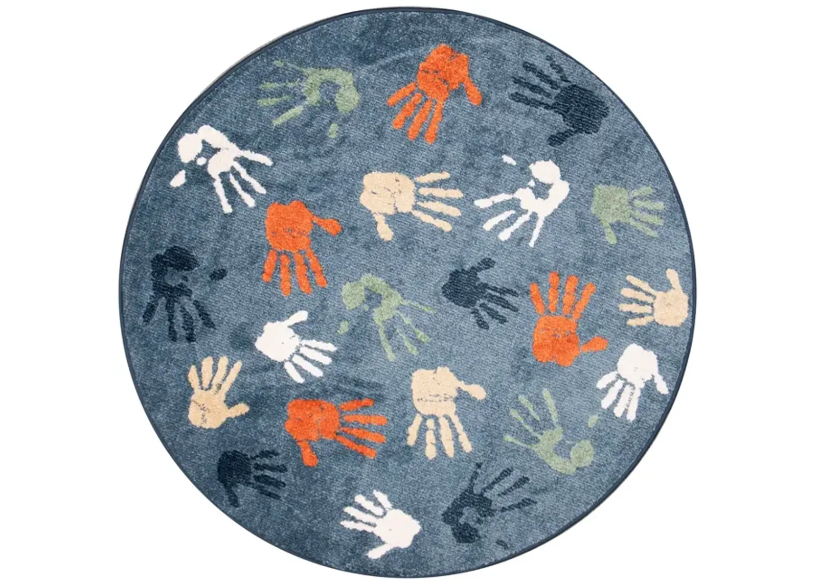 Handprints Blue - 4 0  x 4 0  Round Area Rug