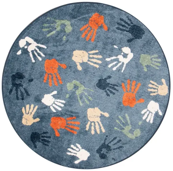 Handprints Blue - 4 0  Round Area Rug