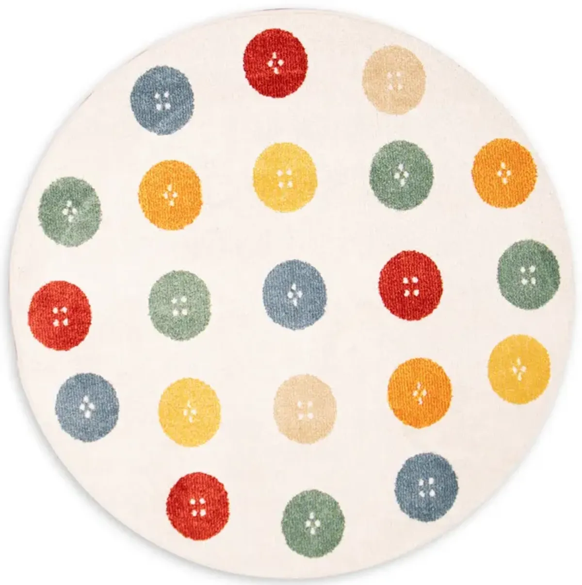 Buttons White - 4 4  x 4 4  Round Area Rug