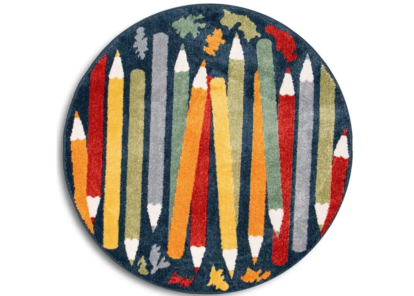 Crayons Navy Multi - 4 0  x 4 0  Round Area Rug