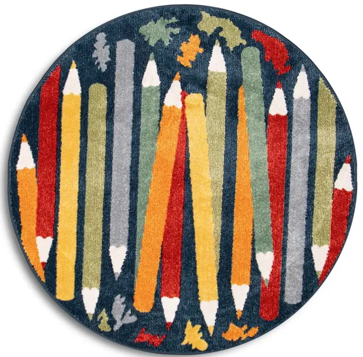 Crayons Navy Multi - 4 0  x 4 0  Round Area Rug