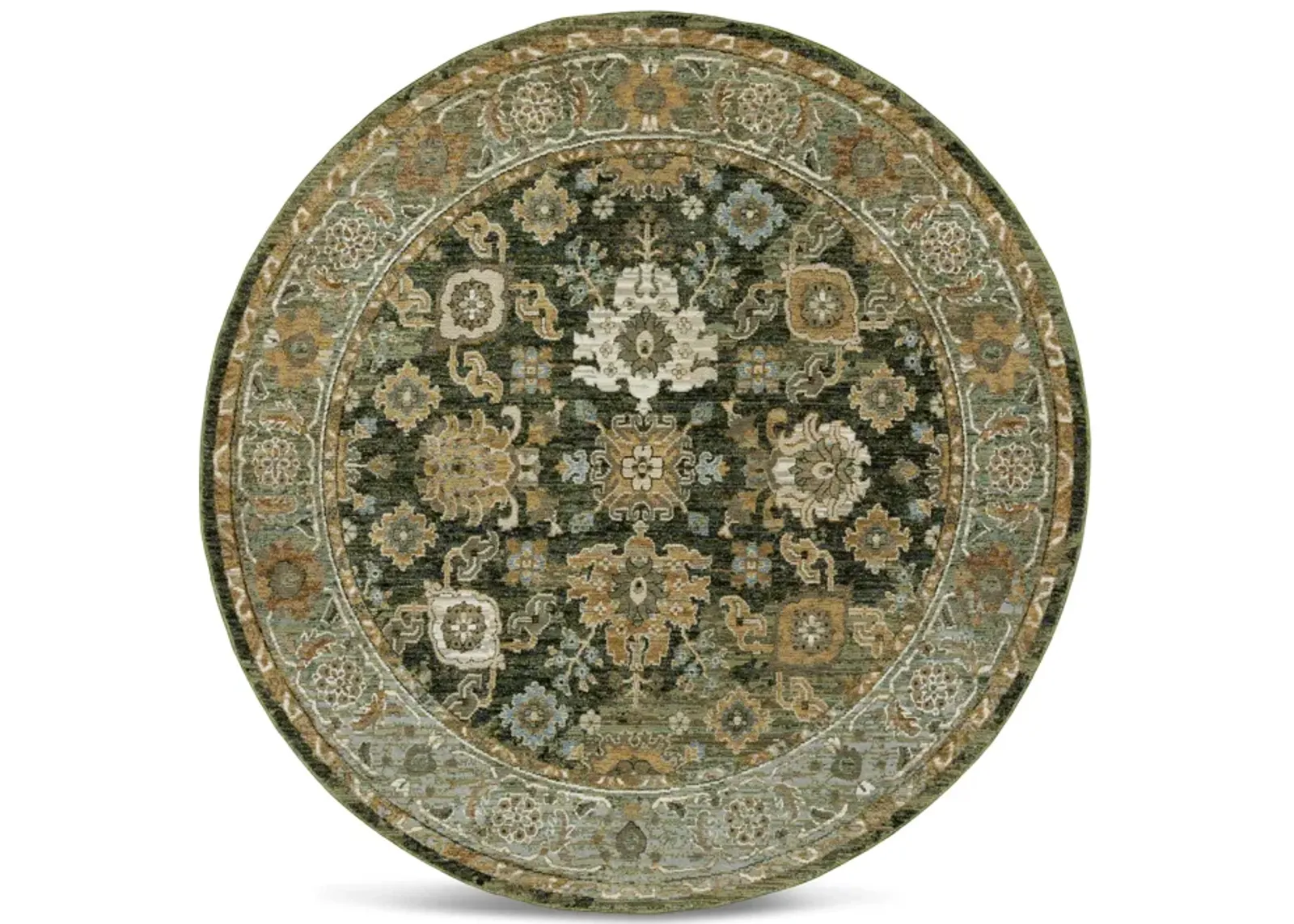 Andorra Green Gold Area Rug - 7 10  Round