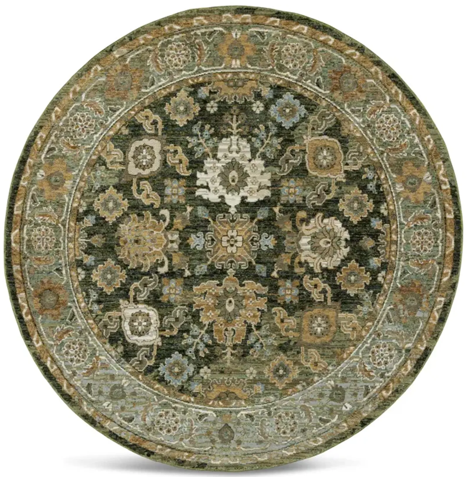 Andorra Green Gold Area Rug - 7 10  Round