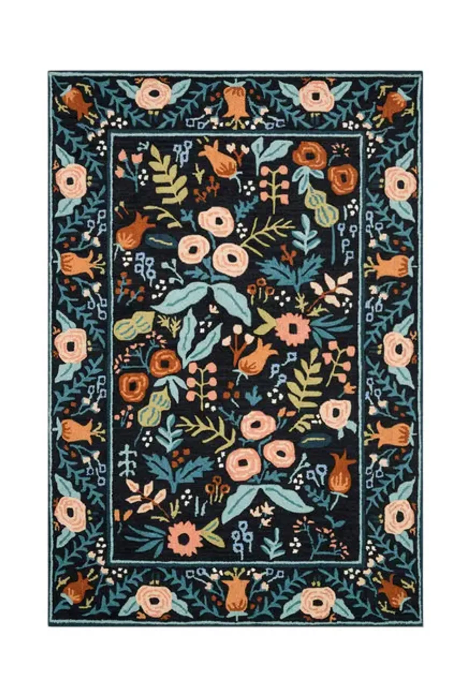 Rifle Paper Les Fleurs Black Area Rug - 7 9  X 9 9 