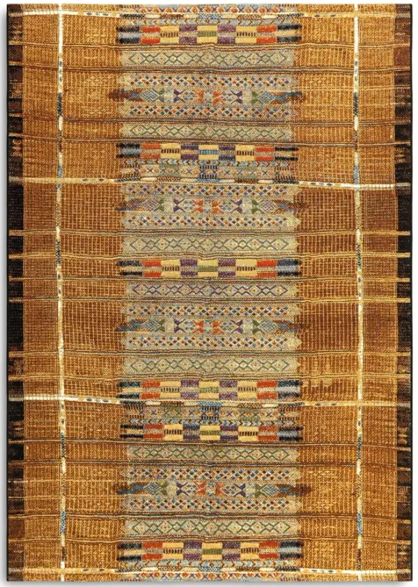 Marina Tribal Stripe Gold 7 10  x 9 10  Area Rug