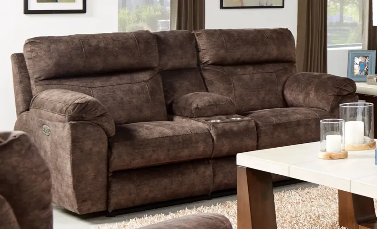 Verde Power Reclining Loveseat with Console - Mocha