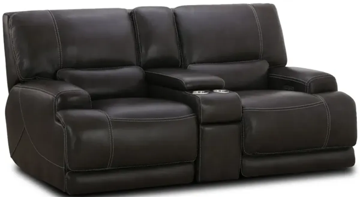 Valeur Leather Power Reclining Loveseat With Console