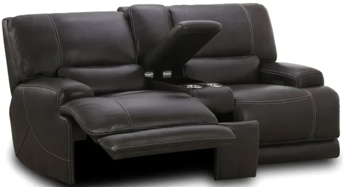 Valeur Leather Power Reclining Loveseat With Console
