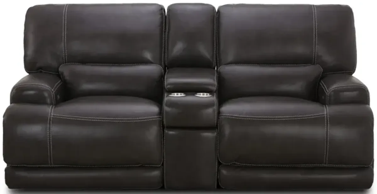 Valeur Leather Power Reclining Loveseat With Console