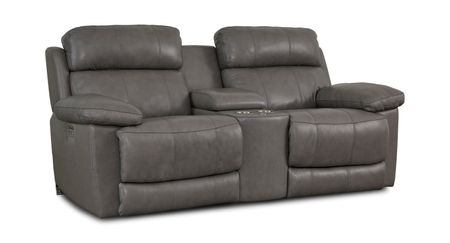 Finley Leather Power Reclining Loveseat With Console - Slate