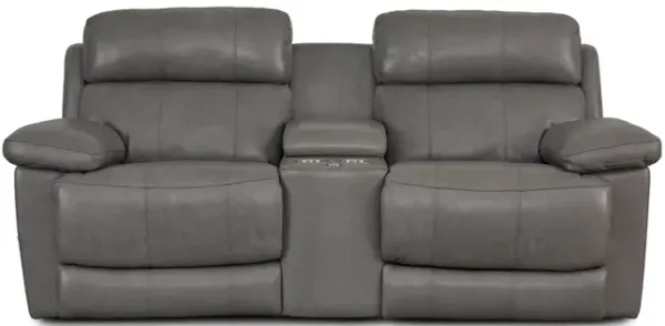 Finley Leather Power Reclining Loveseat With Console - Slate