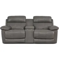 Finley Leather Power Reclining Loveseat With Console - Slate