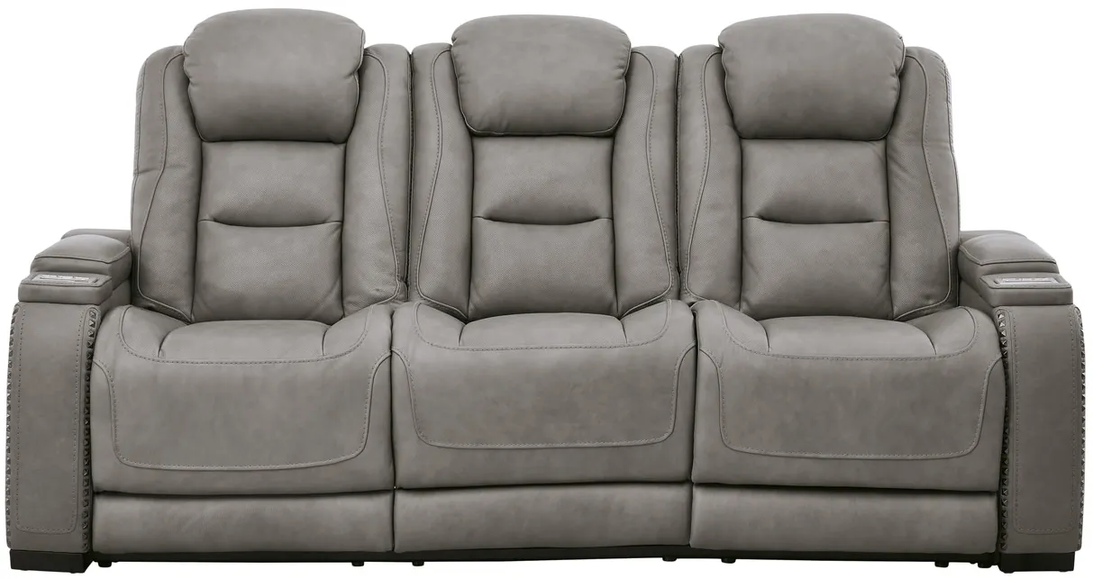 Rigel Leather Power Reclining Sofa - Gray