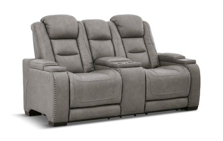 Rigel Leather Power Reclining Loveseat With Console - Gray