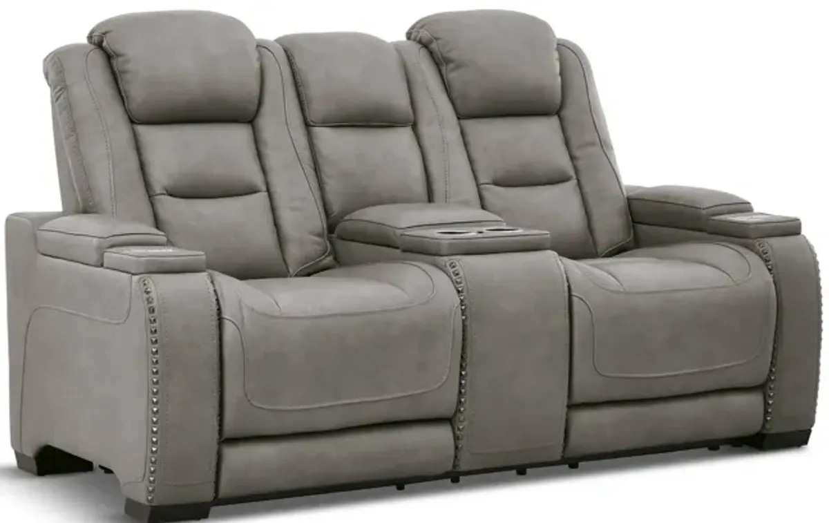 Rigel Leather Power Reclining Loveseat With Console - Gray