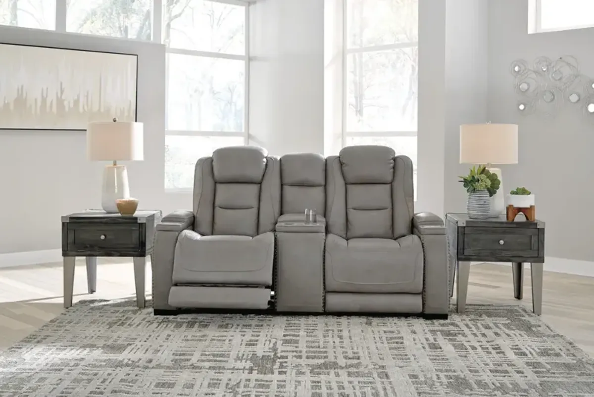 Rigel Leather Power Reclining Loveseat With Console - Gray