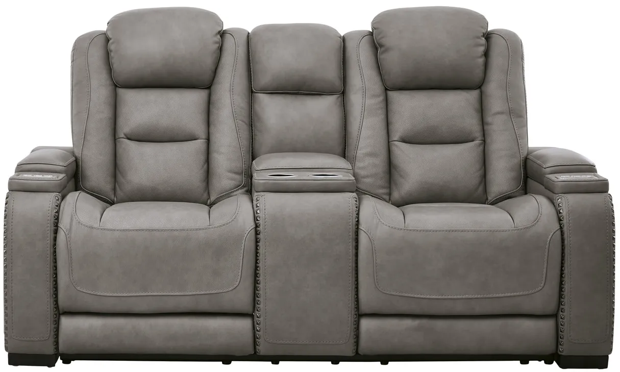 Rigel Leather Power Reclining Loveseat With Console - Gray